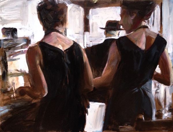 Cafe scene - by Nick Garrett acrylic and oil on panel 001